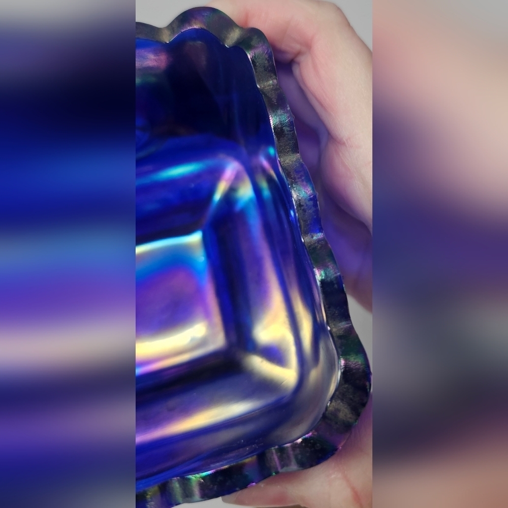 Fenton Cobalt Blue Carnival Glass Square Candy Dish Presidential Bicentennial - Picture 14 of 15
